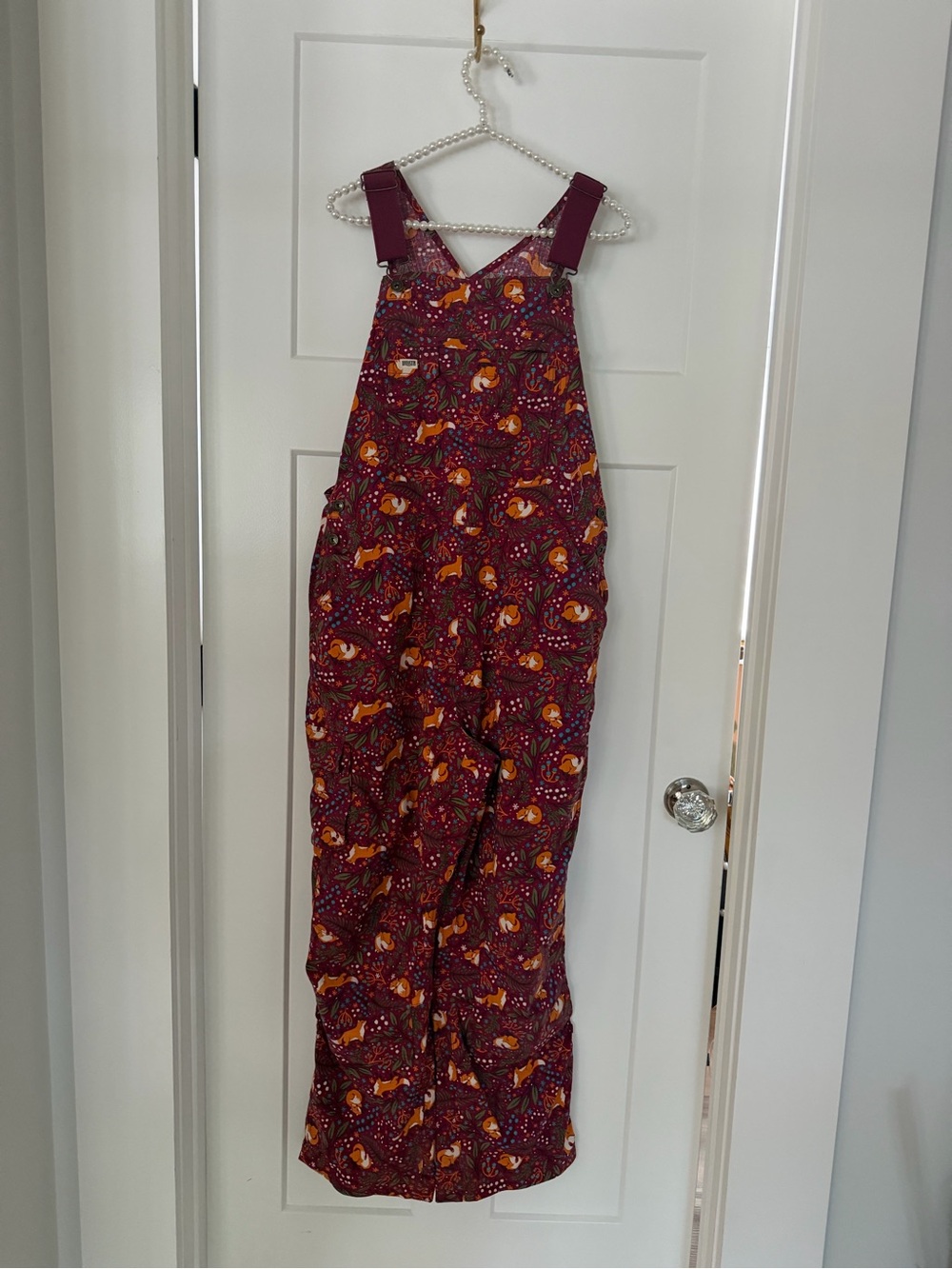 Duluth Trading Co Maroon Floral Fox Print Overalls - Picture 3 of 13